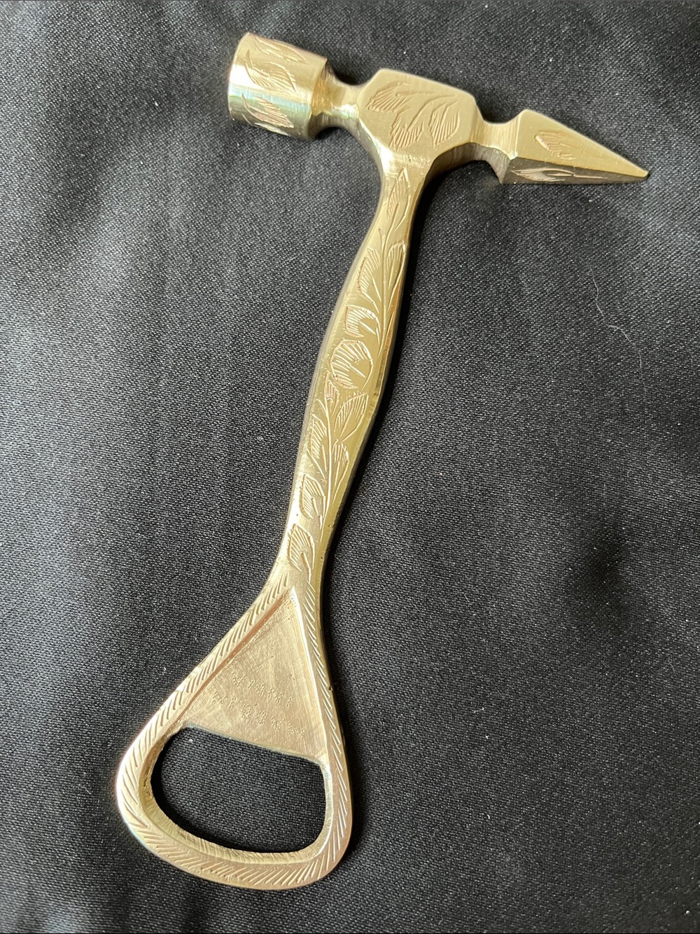 VTG Brass Etched Leaves Toffee Hammer Ice Chipper Pick Beer Soda Bottle Opener